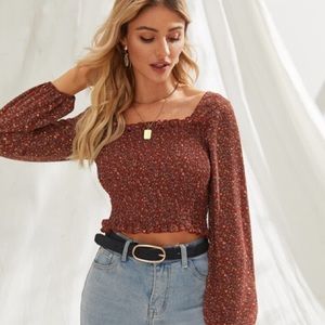 Shirred Floral Red Crop Top
